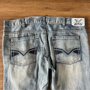 Helix Jeans Mens 38x32 Slim Boot Cut Whiskers Western Cowboy Y2K Thick Stitch